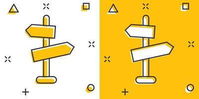 Kreuzung Wegweiser-Symbol im Comic-Stil. Straßenrichtungskarikatur-Vektorillustration auf weißem lokalisiertem Hintergrund. roadsign Splash-Effekt-Geschäftskonzept. vektor