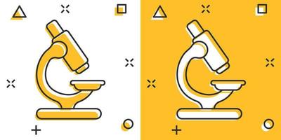 mikroskop ikon i komisk stil. laboratorium förstoringsglas tecknad serie vektor illustration på isolerat bakgrund. biologi instrument stänk effekt tecken företag begrepp.