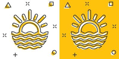 Sonnensymbol im Comic-Stil. Sonnenlicht-Cartoon-Zeichen-Vektorillustration auf weißem, isoliertem Hintergrund. Geschäftskonzept mit Tageslicht-Splash-Effekt. vektor