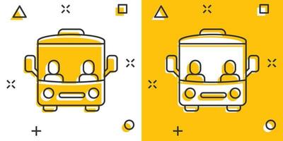 Bus-Symbol im Comic-Stil. Trainerkarikatur-Vektorillustration auf weißem lokalisiertem Hintergrund. Geschäftskonzept für Autobus-Fahrzeug-Splash-Effekt. vektor