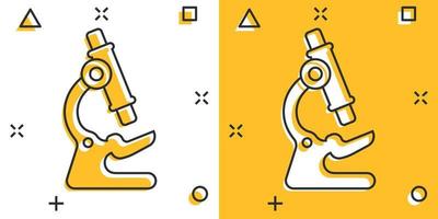 mikroskop ikon i komisk stil. laboratorium förstoringsglas tecknad serie vektor illustration på isolerat bakgrund. biologi instrument stänk effekt tecken företag begrepp.