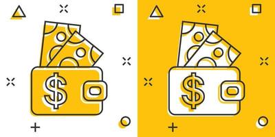 plånbok ikon i komisk stil. handväska vektor tecknad serie illustration på vit isolerat bakgrund. finansiera väska stänk effekt företag begrepp.