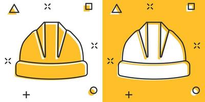 konstruktion hjälm ikon i komisk stil. säkerhet keps tecknad serie vektor illustration på isolerat bakgrund. arbetstagare hatt stänk effekt tecken företag begrepp.