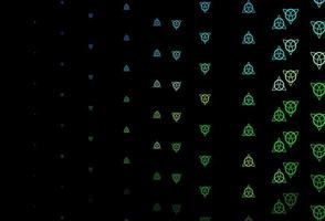 dunkelblauer, grüner Vektorhintergrund mit okkulten Symbolen. vektor