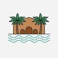 hus och palmer illustration. vektor grafisk som representerar en hus på de strand med handflatorna.