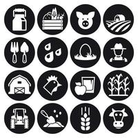 Farm-Symbole gesetzt. weiß auf schwarzem Grund vektor