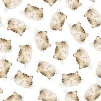 vattenfärg sömlös mönster med de ansikte av en söt brun katt på en vit bakgrund. ritad för hand illustration. bakgrund för barns rum, textilier, Kläder och Övrig design vektor
