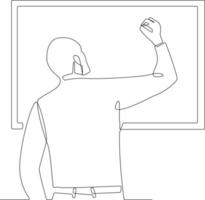 kontinuierliche einzeilige zeichnung intelligenter geschäftsmann, der geschäftsidee an der wand schreibt. Projektplanungskonzept. einzeiliges zeichnen design vektorgrafik illustration. vektor
