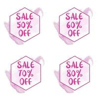 set sale banner shop jetzt, spare 50 prozent, 60 prozent, 70 prozent, 80 prozent, mit pink- und halbtonfarbkonzepten, rahmen, flachen designs und einfarbigen farben vektor