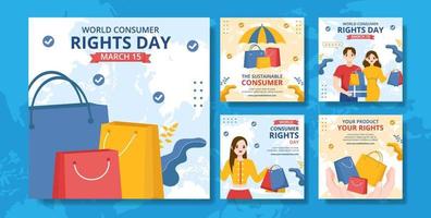 värld konsument rättigheter dag social media posta platt tecknad serie hand dragen mallar illustration vektor