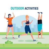 Outdoor-Aktivitäten, Gruppe junger Menschen, die Sport treiben vektor