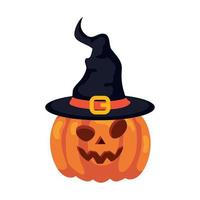 halloween pumpa med hatt häxa på vit bakgrund vektor