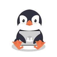 Pinguin sitzt mit einem Laptop vektor