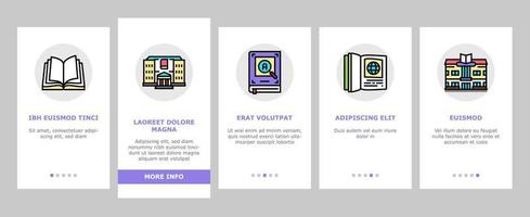 buch pädagogische literatur lesen onboarding icons set vector