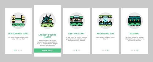 landschaftsdesign und zubehör onboarding icons set vektor