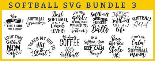 Softball-Inspirations-Svg-Bundle handgezeichnete Typografie-Zitate und Sprüche mit Vektorgrafik, perfekt für T-Shirts, Banner, Tassen und mehr vektor