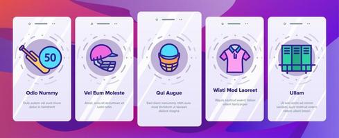 cricket onboarding ikoner uppsättning vektor