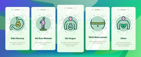 fetma och övervikt onboarding ikoner uppsättning vektor