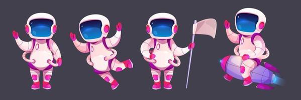 Cartoon-Astronauten-Zeichensatz auf Schwarz vektor