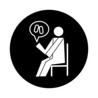 Mensch sitzt auf Stuhl mit Kapseln Gesundheit Piktogramm Block Stil vektor