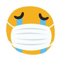 emoji som bär medicinsk mask gråtande handritstil vektor