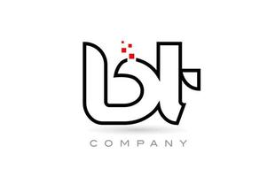 bt verbundenes Alphabet-Buchstaben-Logo-Symbol-Kombinationsdesign mit Punkten und roter Farbe. kreative Vorlage für Unternehmen und Unternehmen vektor