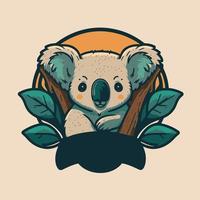 Koala sitzt auf einem Baum Logo Design Maskottchen Vektor Illustration isoliert Hintergrund