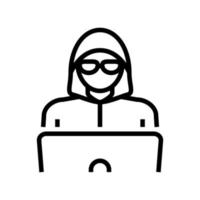 Hacker-Arbeit an der Laptop-Liniensymbol-Vektorillustration vektor