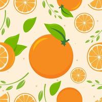 Nahtloses Muster aus Orangen und Blättern. Fruchtmuster. orange Hintergrund-Vektor-Design. vektor