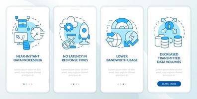 moln och kant tech innovationer blå onboarding mobil app skärm. genomgång 4 steg redigerbar grafisk instruktioner med linjär begrepp. ui, ux, gui mall. myriad pro-fet, regelbunden typsnitt Begagnade vektor