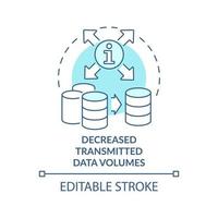 minskat överförs data volymer turkos begrepp ikon. digital lagring Plats abstrakt aning tunn linje illustration. isolerat översikt teckning. redigerbar stroke. arial, myriad pro-bold typsnitt Begagnade vektor