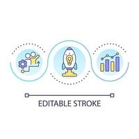 börja booster slinga begrepp ikon. företag utveckling. framgångsrik produkt förvaltning abstrakt aning tunn linje illustration. isolerat översikt teckning. redigerbar stroke. arial font Begagnade vektor