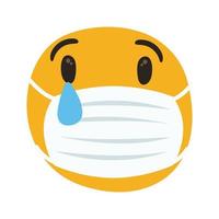 emoji som bär medicinsk mask gråtande handritstil vektor