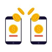 isoliertes Smartphone mit Vektorentwurf der Dollarmünzen vektor