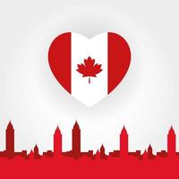 kanadensisk flagga i hjärtat med stadssilhuett för glad design för kanadadag vektor
