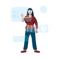 Frau, die Virtual-Reality-Technologie in der interaktiven Anzeige verwendet vektor