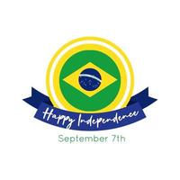 Glückliche Unabhängigkeitstag Brasilien Karte mit Flagge und Bandrahmen flachen Stil vektor
