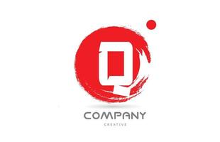 rotes q-Grunge-Alphabet-Buchstaben-Logo-Icon-Design mit Schriftzug im japanischen Stil. kreative vorlage für geschäft und unternehmen vektor