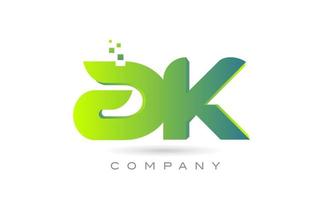 Verbundenes ak-Alphabet-Buchstaben-Logo-Symbol-Kombinationsdesign mit Punkten und grüner Farbe. kreative Vorlage für Unternehmen und Unternehmen vektor