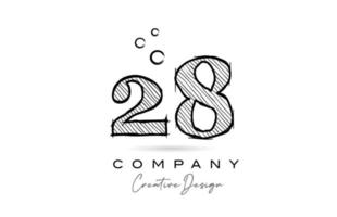 hand teckning siffra 28 logotyp ikon design för företag mall. kreativ logotyp i penna stil vektor