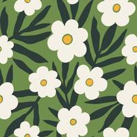 Ästhetisches, zeitgenössisches, druckbares, nahtloses Muster mit retro-groovigen Blumen. dekorativer naiver Vintage-Boho-Hintergrund im Stil der 60er, 70er Jahre im minimalistischen Stil der Mitte des Jahrhunderts für Stoff, Tapete oder Verpackung vektor