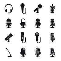 Mikrofonsymbole gesetzt. schwarz auf weißem Grund vektor