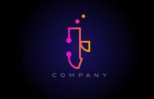t punkt linje alfabet brev logotyp ikon design. kreativ mall för företag och företag i rosa gul Färg vektor