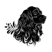 dekorativ spaniel hund porträtt. dekorativ illustration för logotyp, emblem, tecken, broderi, namnskylt, sublimering. vektor