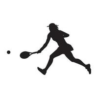 kvinna logotyp spelar golv tennis handla om till träffa de boll vektor