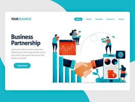 samarbete för att få avkastning på vinst och möjligheter. stapeldiagram och diagram. mobil ekonomiskt diagram. affärsanalys. platt mänsklig vektorillustration för målsida, webbplats, mobil, affisch vektor