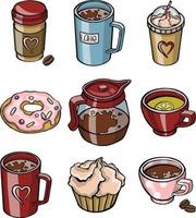 Set mit Stillleben-Teeservice und Cupcakes. Vektor-Illustration vektor