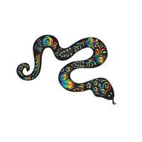 schwarze Schlange, Python mit floraler Regenbogenmalerei, Vektor