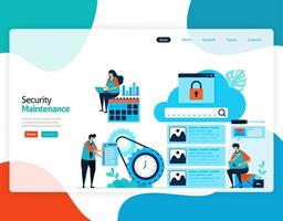 hemsida målsida vektor platt illustration av säkerhetsunderhåll. reparation och underhåll av molnlagringsteknik. säkerhetssystem i digital backup-databas. webb, flygblad, webbplats, mobilappar