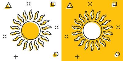 Sonnensymbol im Comic-Stil. Sonnenlicht-Cartoon-Zeichen-Vektorillustration auf weißem, isoliertem Hintergrund. Geschäftskonzept mit Tageslicht-Splash-Effekt. vektor